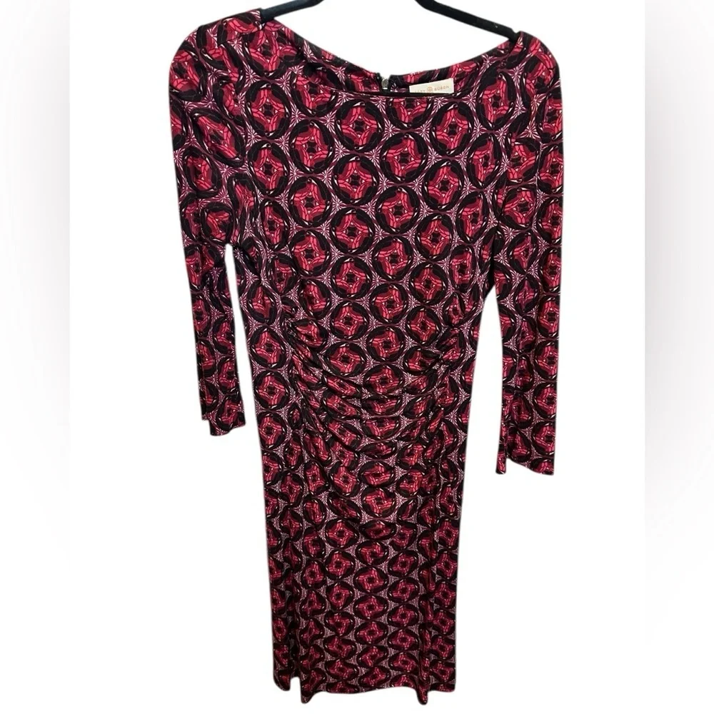 Tory Burch Elegant printed Red and Black Patterned knee length Dress size M
